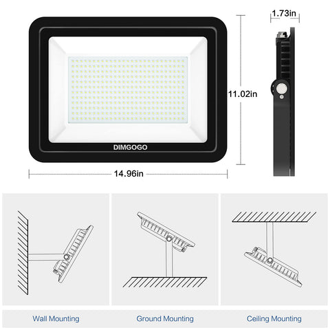 Image of DIMGOGO 300W LED Flood Light, 30000lm 5000K Daylight White with Plug, IP66 Waterproof