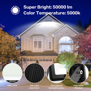 DIMGOGO 500W LED Flood Light, 50000lm 5000K Daylight White with Plug, IP66 Waterproof