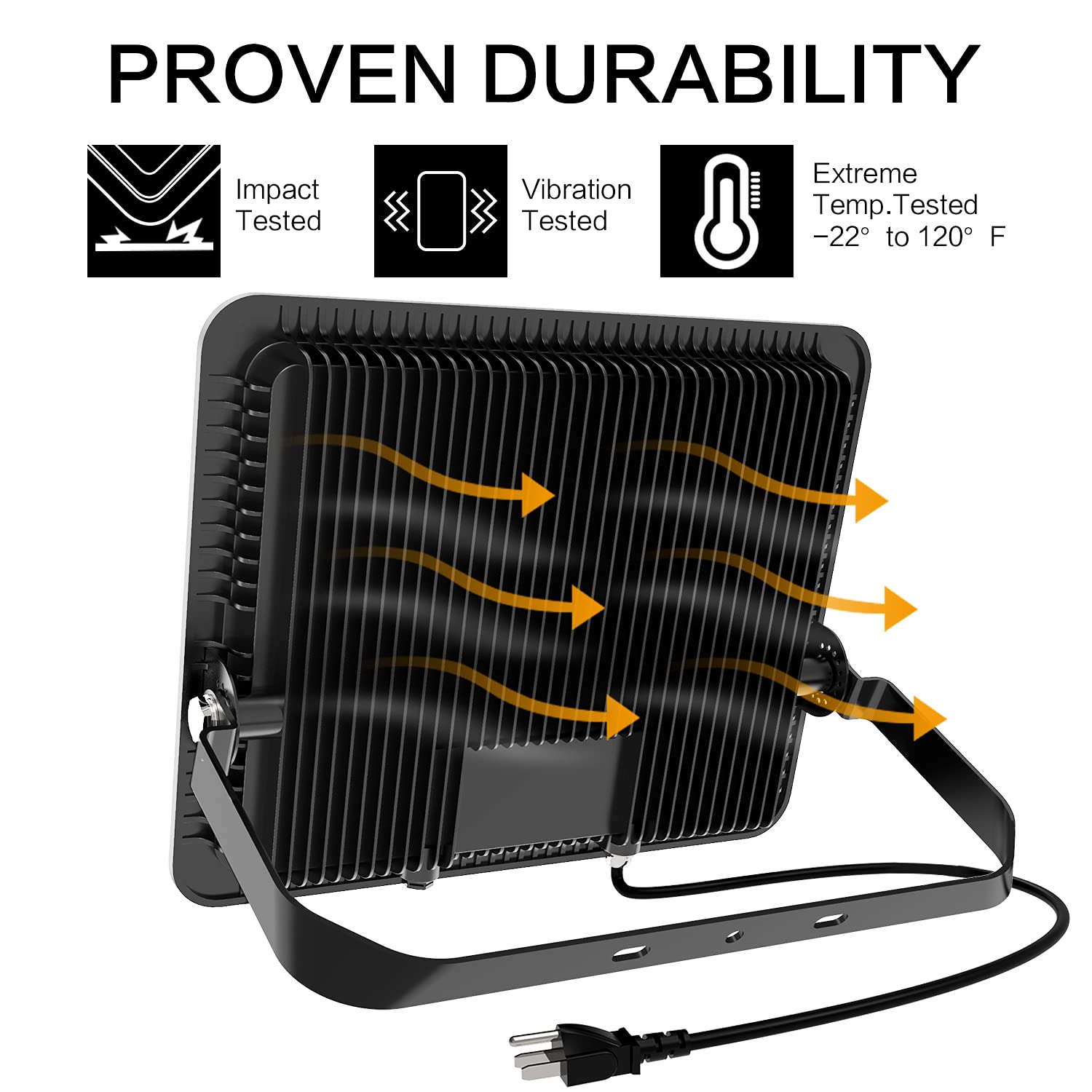 DIMGOGO 500W LED Flood Light, 50000lm 5000K Daylight White with Plug, IP66 Waterproof