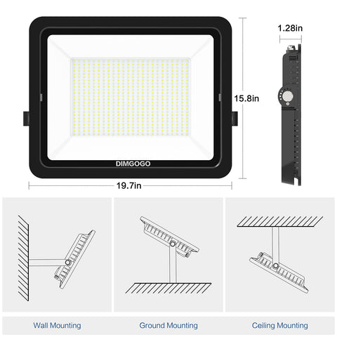 Image of DIMGOGO 500W LED Flood Light, 50000lm 5000K Daylight White with Plug, IP66 Waterproof