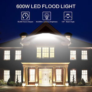 DIMGOGO 600W LED Flood Light, 60000lm 5000K Daylight White with Plug, IP66 Waterproof