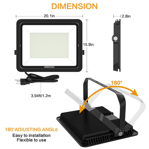 Image of DIMGOGO 600W LED Flood Light, 60000lm 5000K Daylight White with Plug, IP66 Waterproof