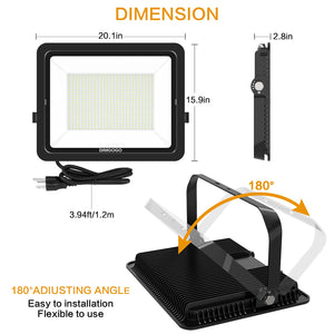 DIMGOGO 600W LED Flood Light, 60000lm 5000K Daylight White with Plug, IP66 Waterproof