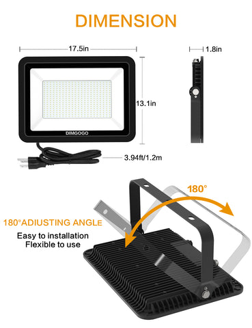 Image of DIMGOGO 400W LED Flood Light, 40000lm 5000K Daylight White with Plug, IP66 Waterproof