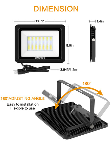 Image of DIMGOGO 200W LED Flood Light, 20000lm 5000K Daylight White with Plug, IP66 Waterproof